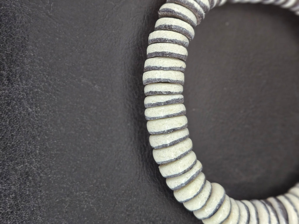 Handmade Ivory & Charcoal Krobo Glass Spacer Beads, African Recycled Glass Beads, Ghana Jewelry Making Supplies