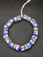 Royal Blue Krobo Painted Glass Tube Beads with Hand-Painted Eye Motifs | Ghana Recycled Glass Beads
