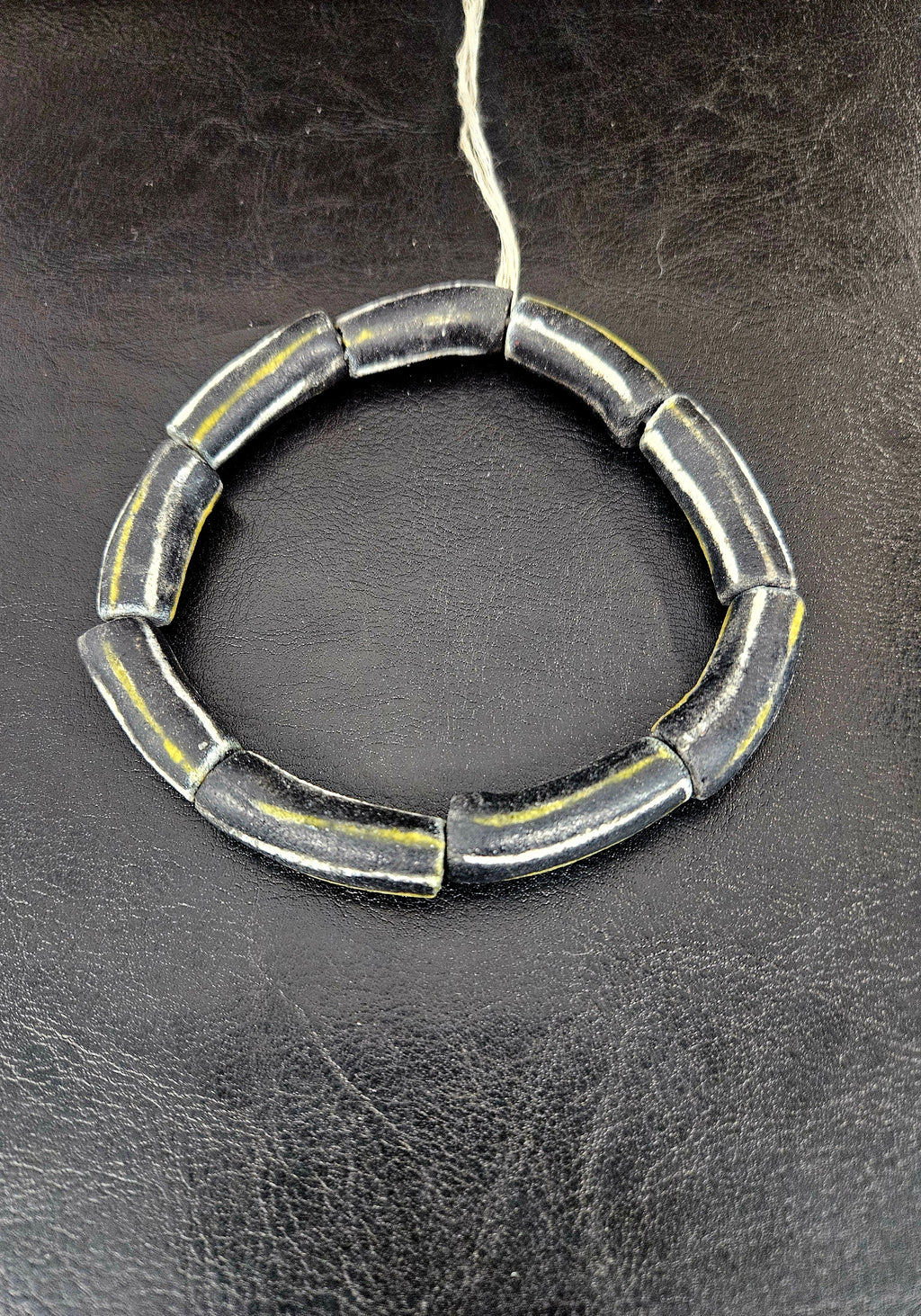 African Glass Beads – Painted Krobo Long Tubes, Black & Gold Beads
