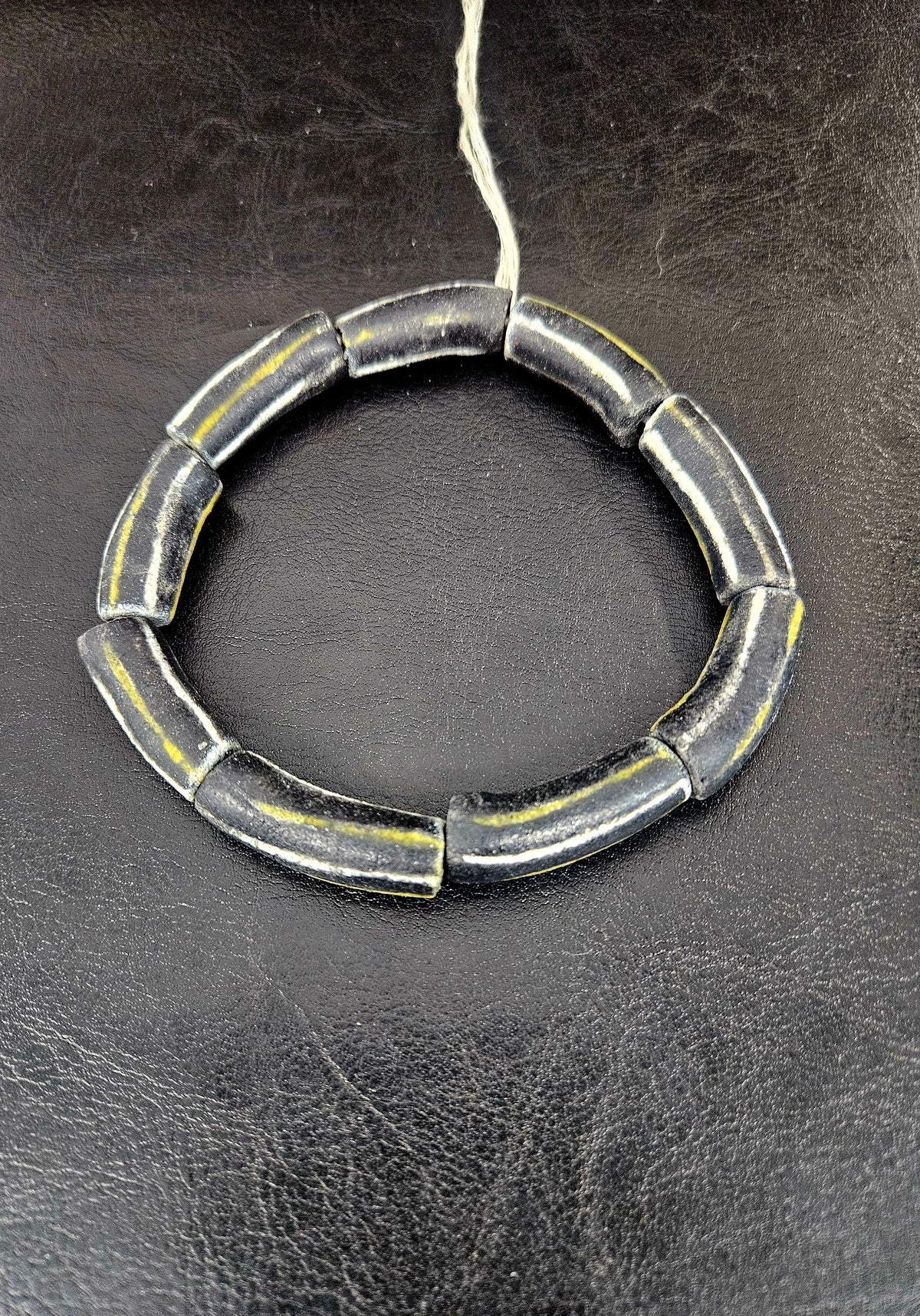African Glass Beads – Painted Krobo Long Tubes, Black & Gold Beads