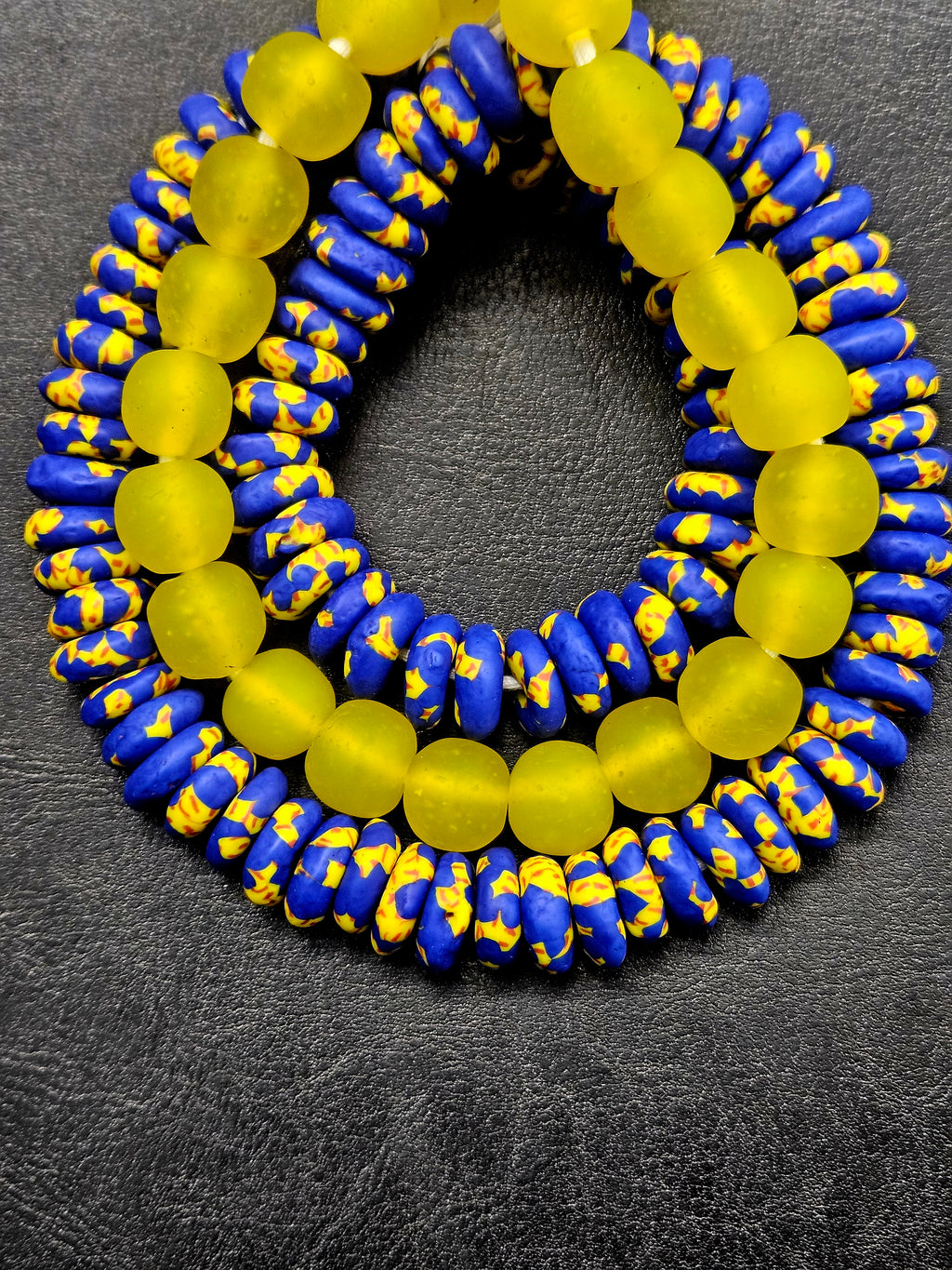 Royal Blue Hand-Painted Krobo Rondelle Glass Beads & Sunshine Yellow Pocket Glass Beads | Handmade in Ghana