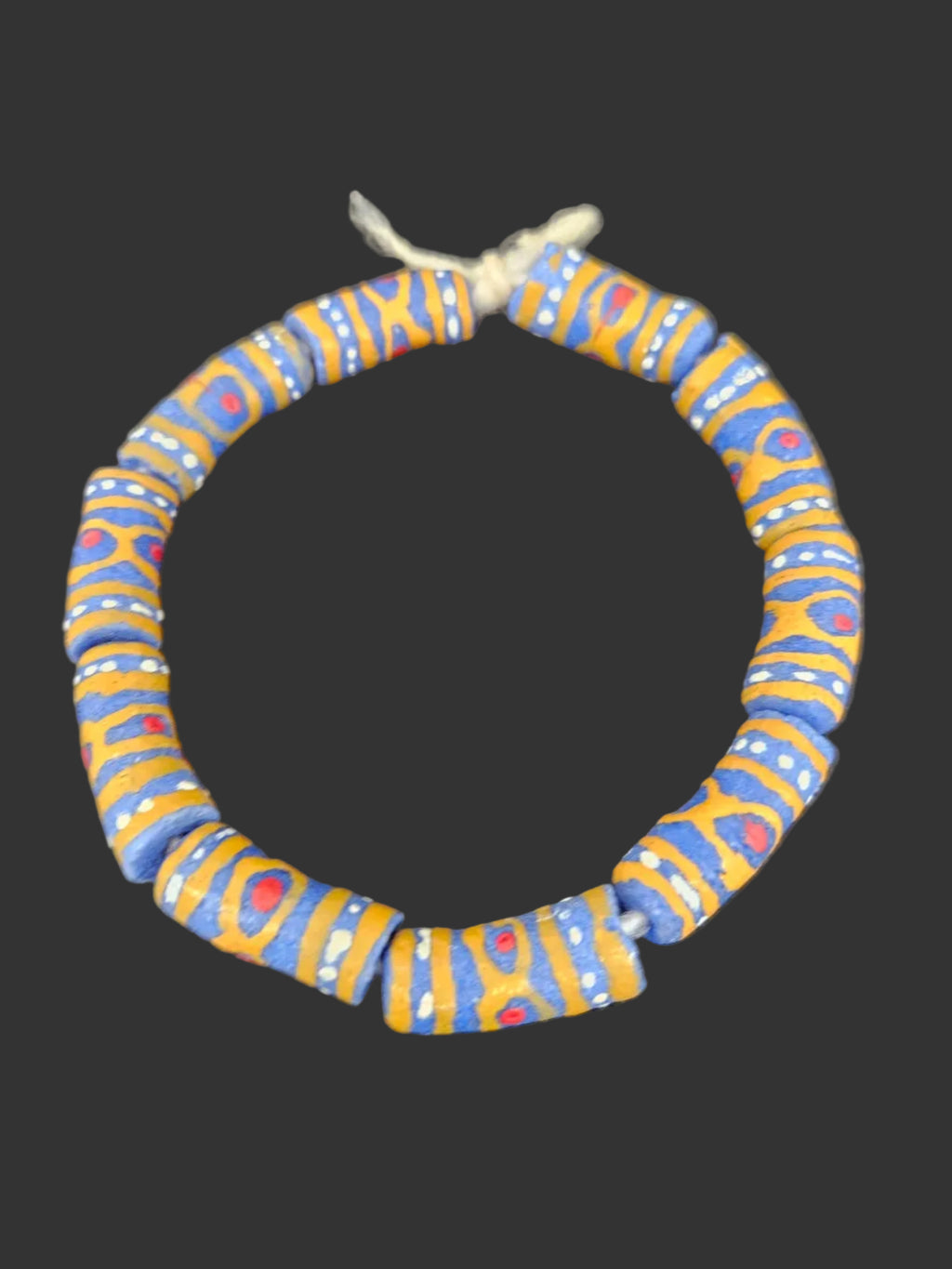 African Glass Beads – Painted Krobo Long Tubes, Blue & Gold