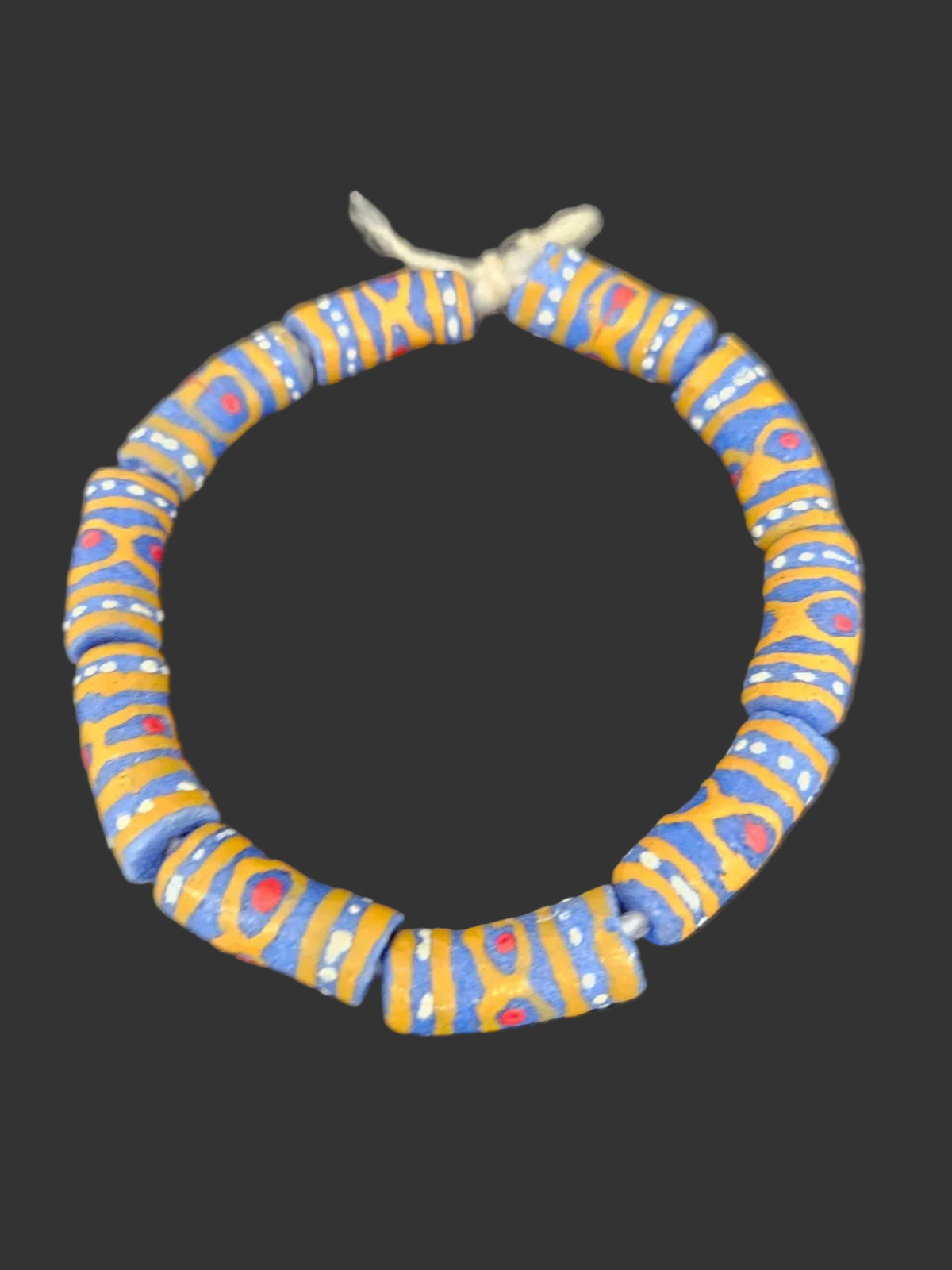 African Glass Beads – Painted Krobo Long Tubes, Blue & Gold
