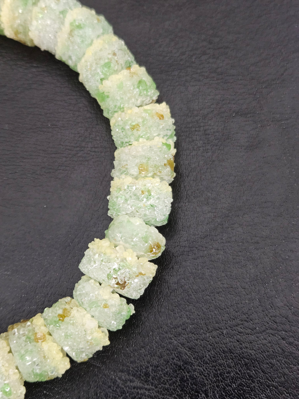 Green & Ivory Confetti Krobo Sugar Glass Short Tube Beads | Handcrafted Recycled Glass Beads from Ghana | Approx. 32 Beads Per Strand