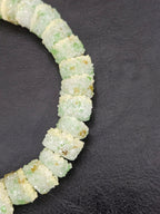 Green & Ivory Confetti Krobo Sugar Glass Short Tube Beads | Handcrafted Recycled Glass Beads from Ghana | Approx. 32 Beads Per Strand