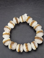 Amber & White Krobo Sugar Glass Rondelle Beads | Handcrafted Recycled Glass Beads from Ghana | Approx. 30 Beads Per Strand