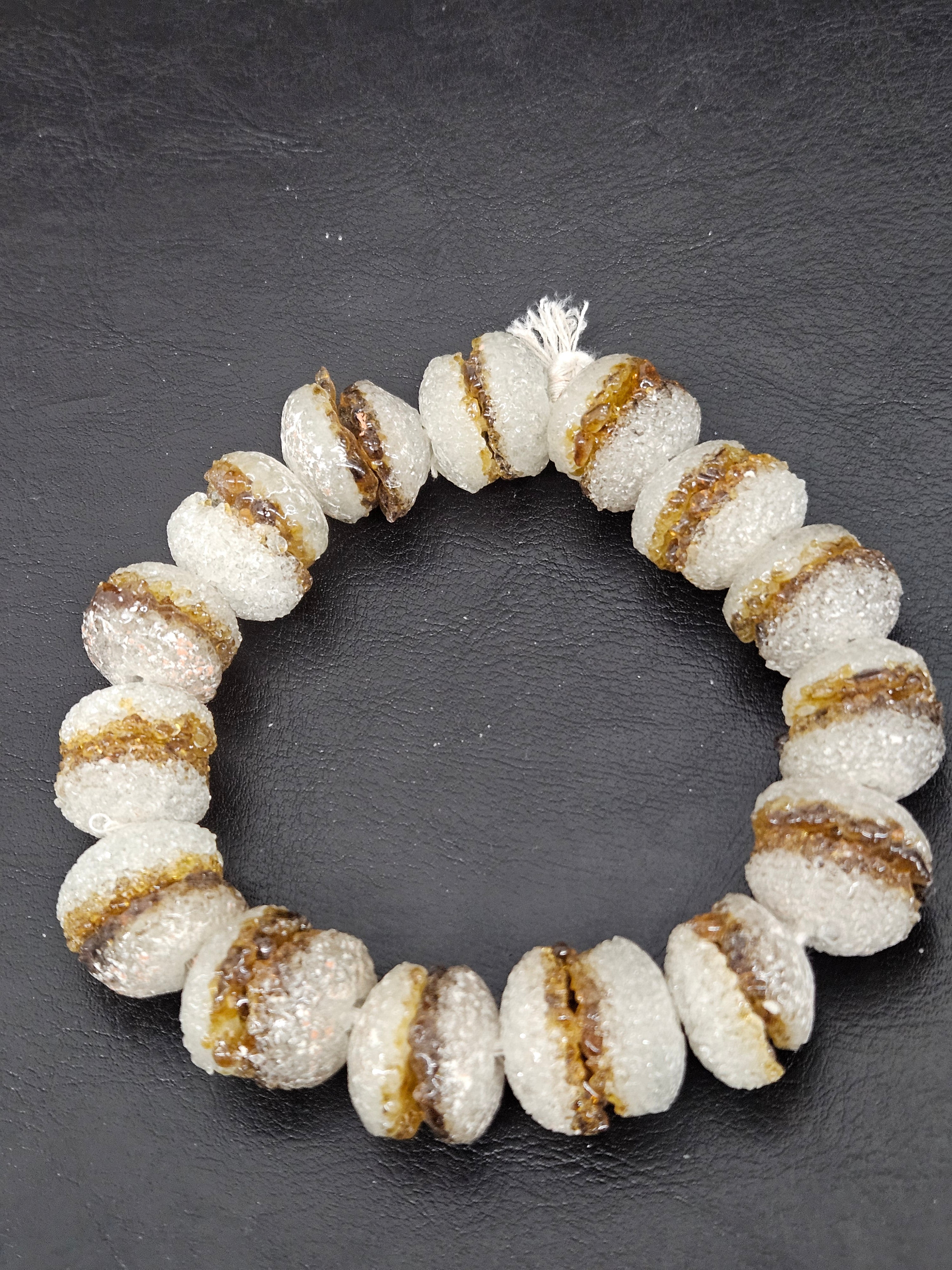 Amber & White Krobo Sugar Glass Rondelle Beads | Handcrafted Recycled Glass Beads from Ghana | Approx. 30 Beads Per Strand