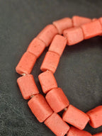 Coral Terracotta Cube Tube Krobo Powdered Glass Beads | Handmade Recycled Glass Beads from Ghana | 30–32 Beads per Strand