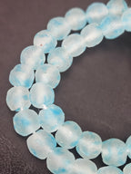 Authentic African Beads from Ghana | Chunky Sky Blue Translucent Recycled Glass Beads | Handmade Krobo Beads 12–14mm