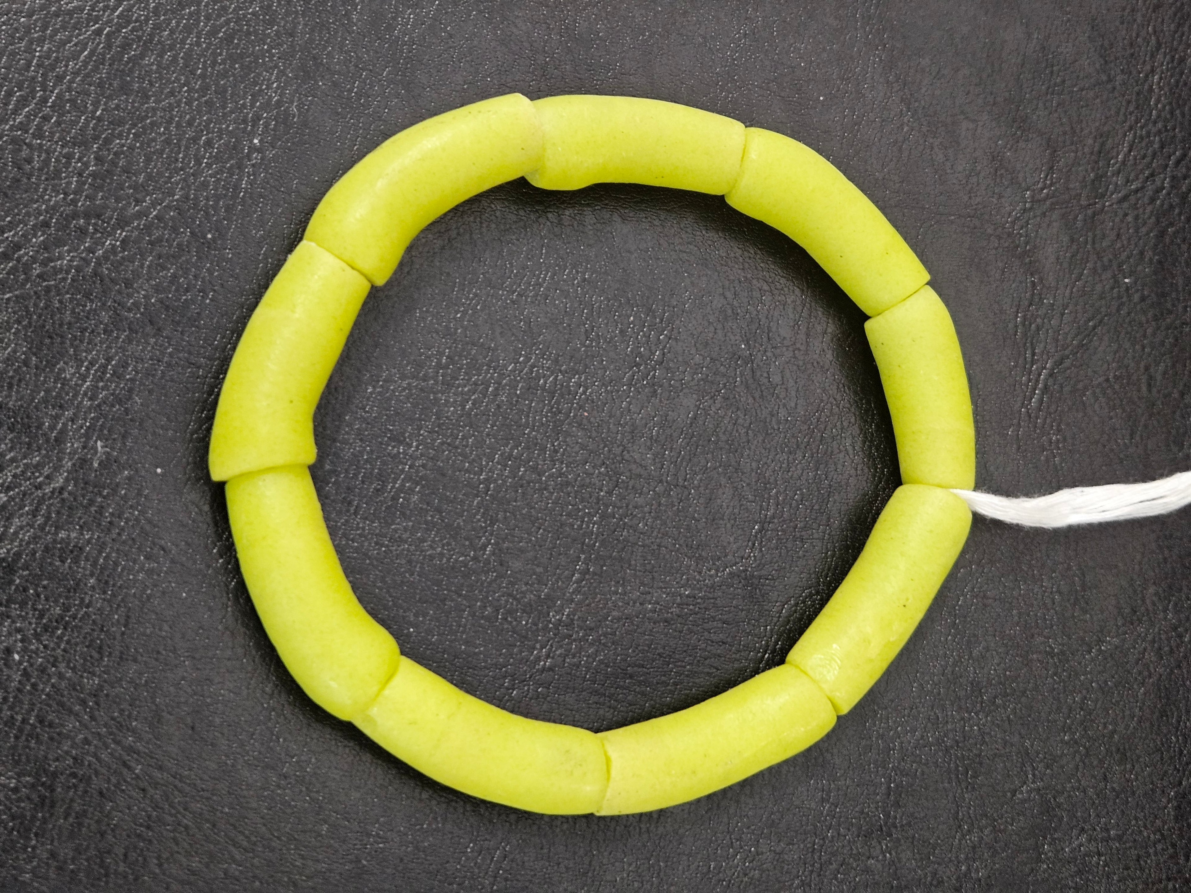 Lime Green Krobo Powdered Glass Tube Beads • Handmade Recycled Glass • Ghana • Large Hole • 10–12 × 24–30 mm
