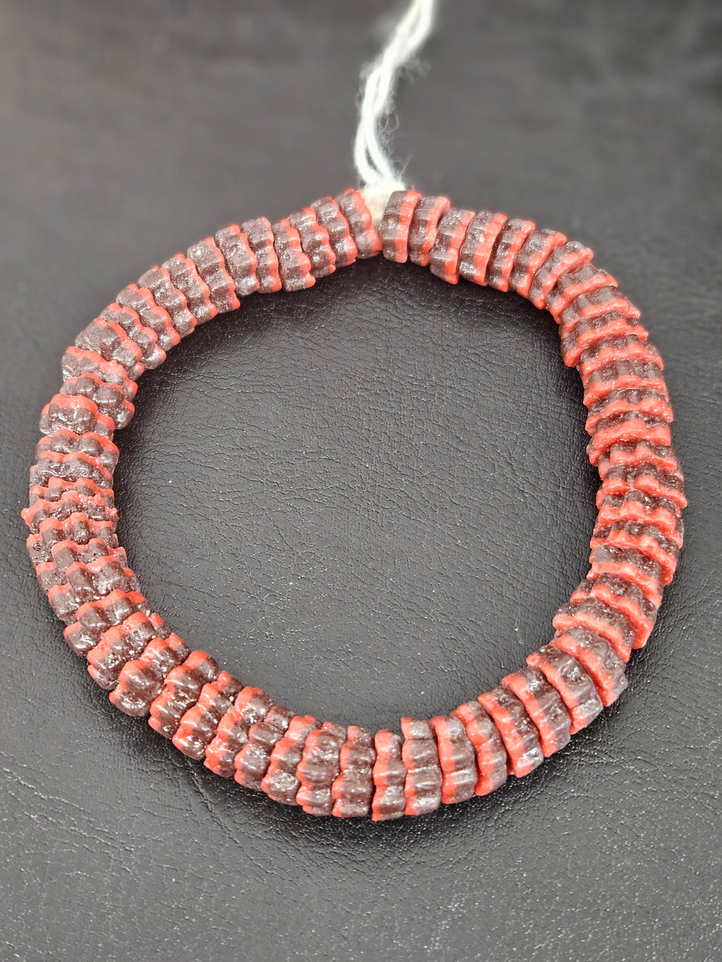 Brown & Coral Red Krobo Glass Spacer Beads | Handcrafted Recycled Glass Beads from Ghana