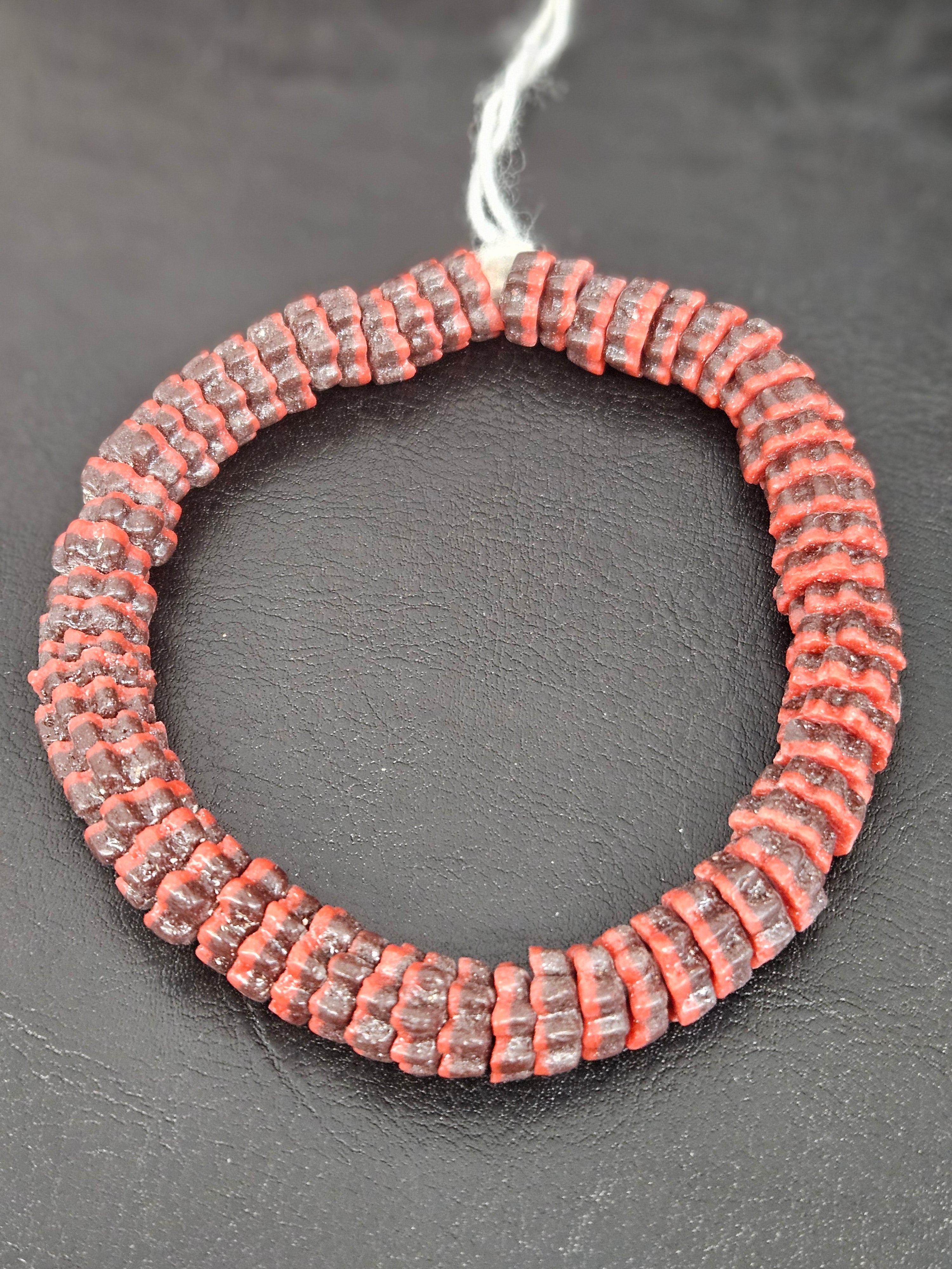 Brown & Coral Red Krobo Glass Spacer Beads | Handcrafted Recycled Glass Beads from Ghana