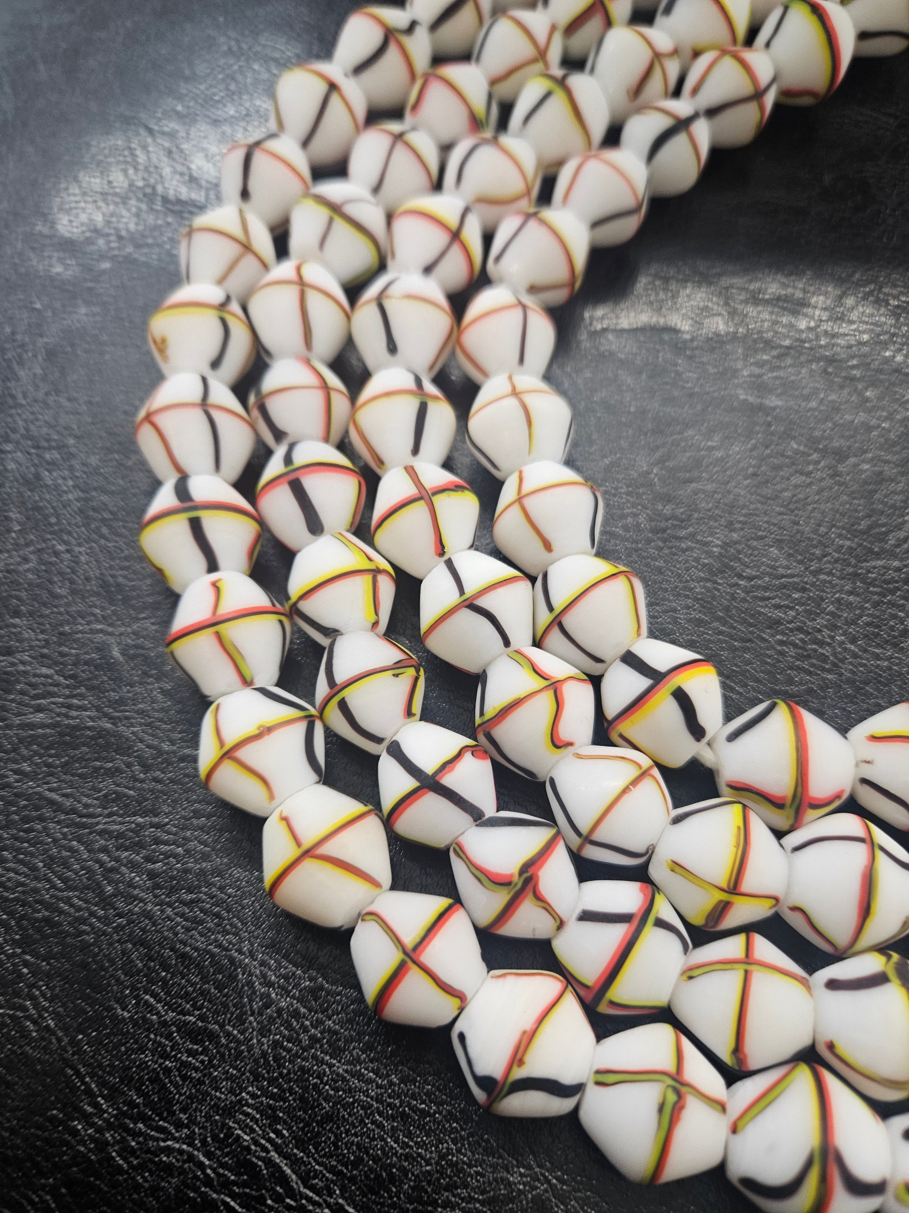 Designer White Multicolor Trade Beads – Graphic Stripe Pattern
African Trade Beads –