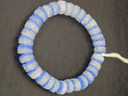 Blue & White Krobo Sugar Glass Short Tube Beads | Handcrafted Recycled Glass Beads from Ghana | Approx. 32 Beads Per Strand