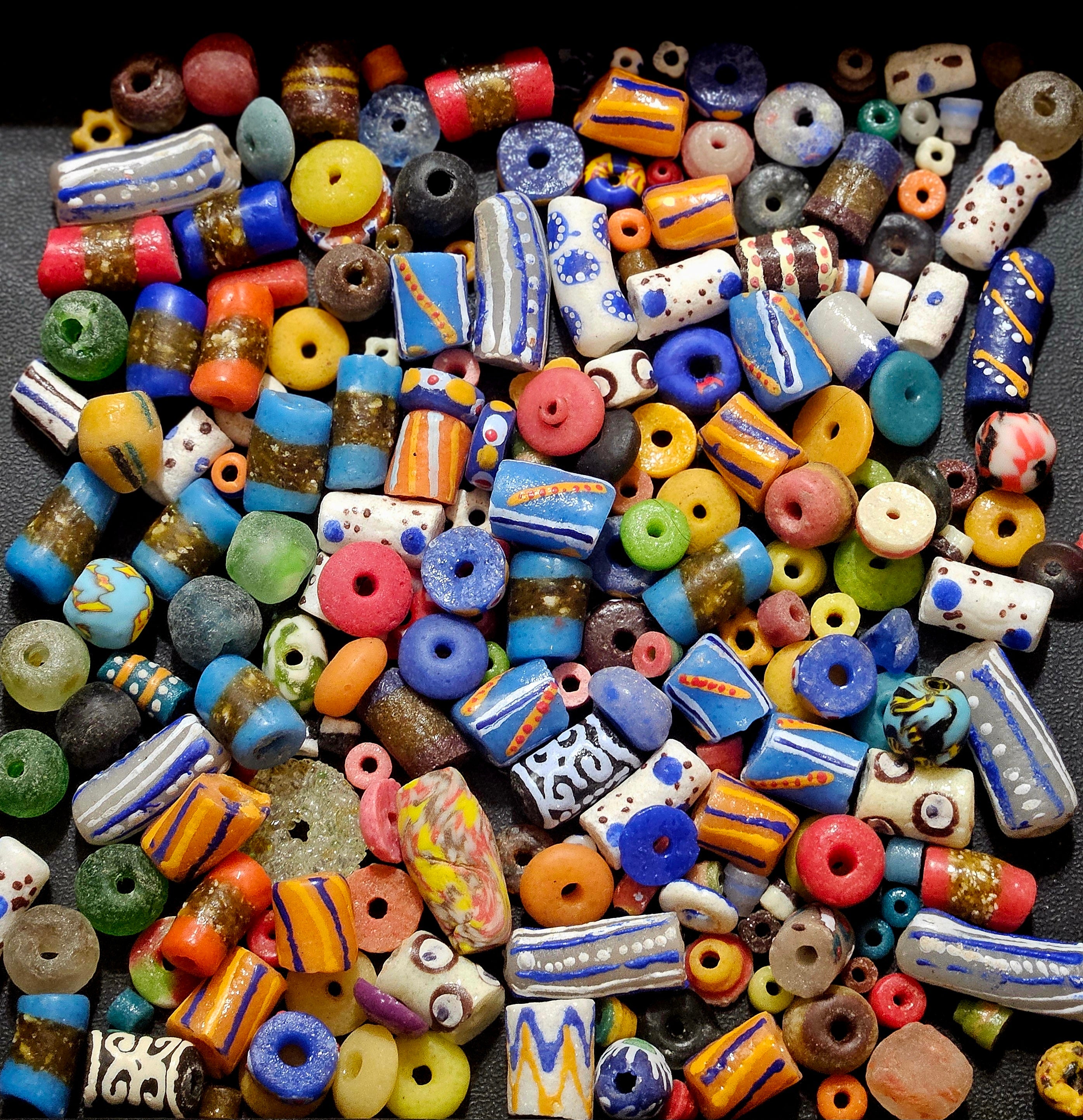 African Krobo Recycled Glass Beads Mix (Coastal Blue + Sun Yellow) — 1 Cup, 160+ Handmade Ghana Beads, 1lb | ABM255