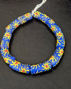 Painted Krobo Glass Tube Beads | Royal Blue Recycled Glass Tube Beads | Handmade in Ghana | 13–14×26–30mm