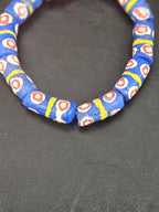 Royal Blue Krobo Painted Glass Tube Beads with Hand-Painted Eye Motifs | Ghana Recycled Glass Beads
