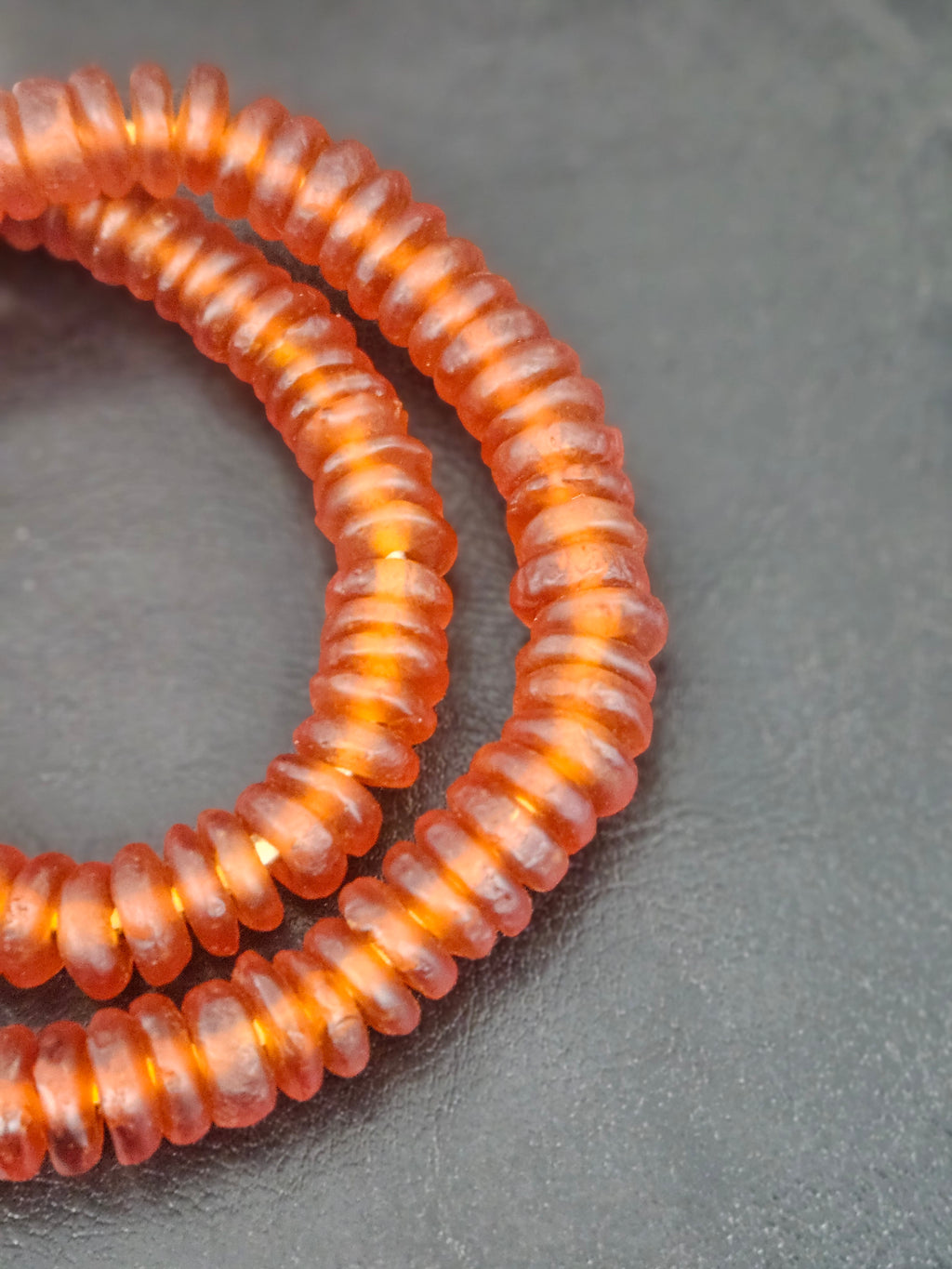 Authentic Amber Copper Krobo Translucent Recycled Glass Rondelle Beads | Handmade Ghana African Glass Beads for Jewelry Making & Wholesale