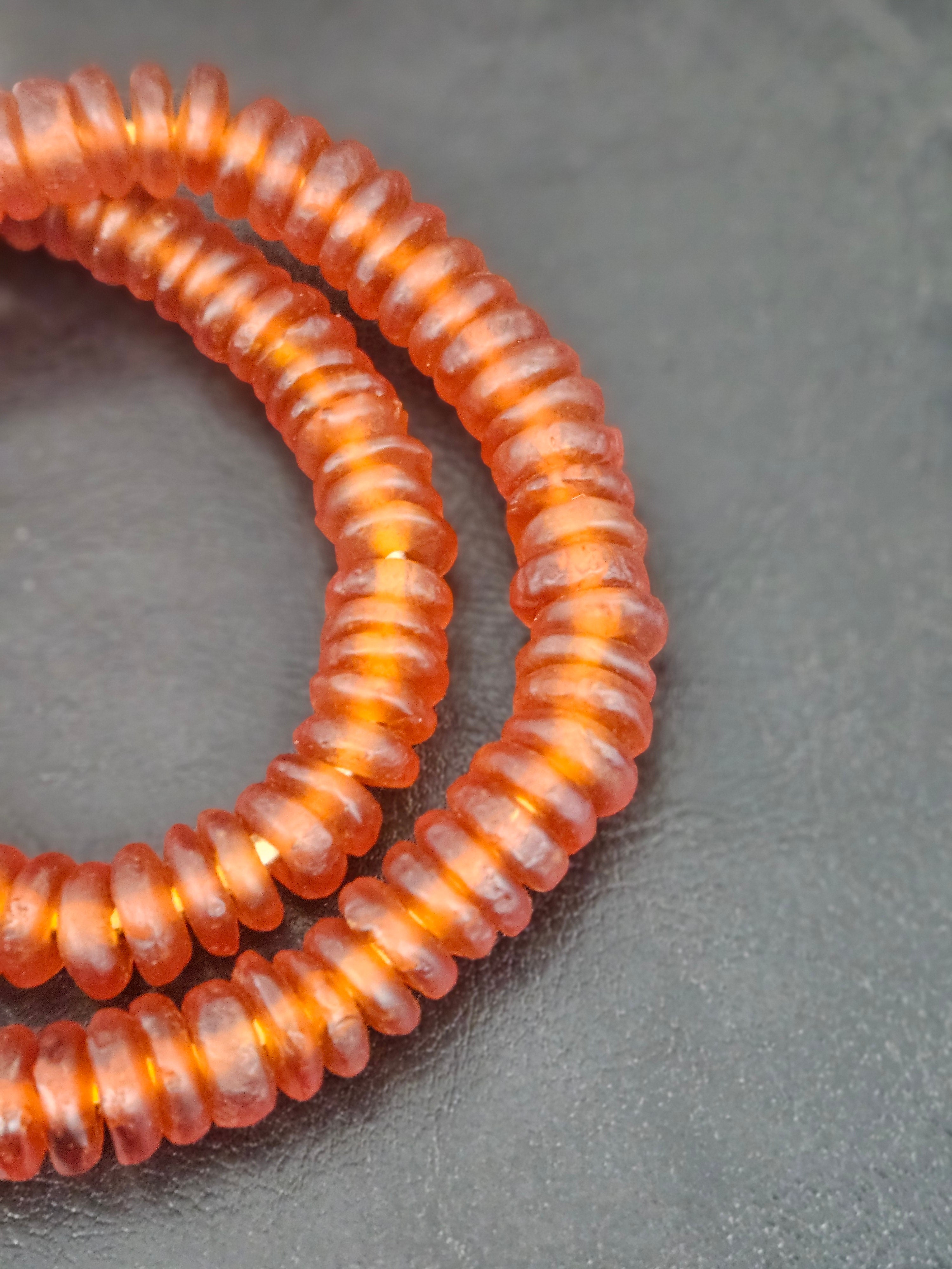 Authentic Amber Copper Krobo Translucent Recycled Glass Rondelle Beads | Handmade Ghana African Glass Beads for Jewelry Making & Wholesale