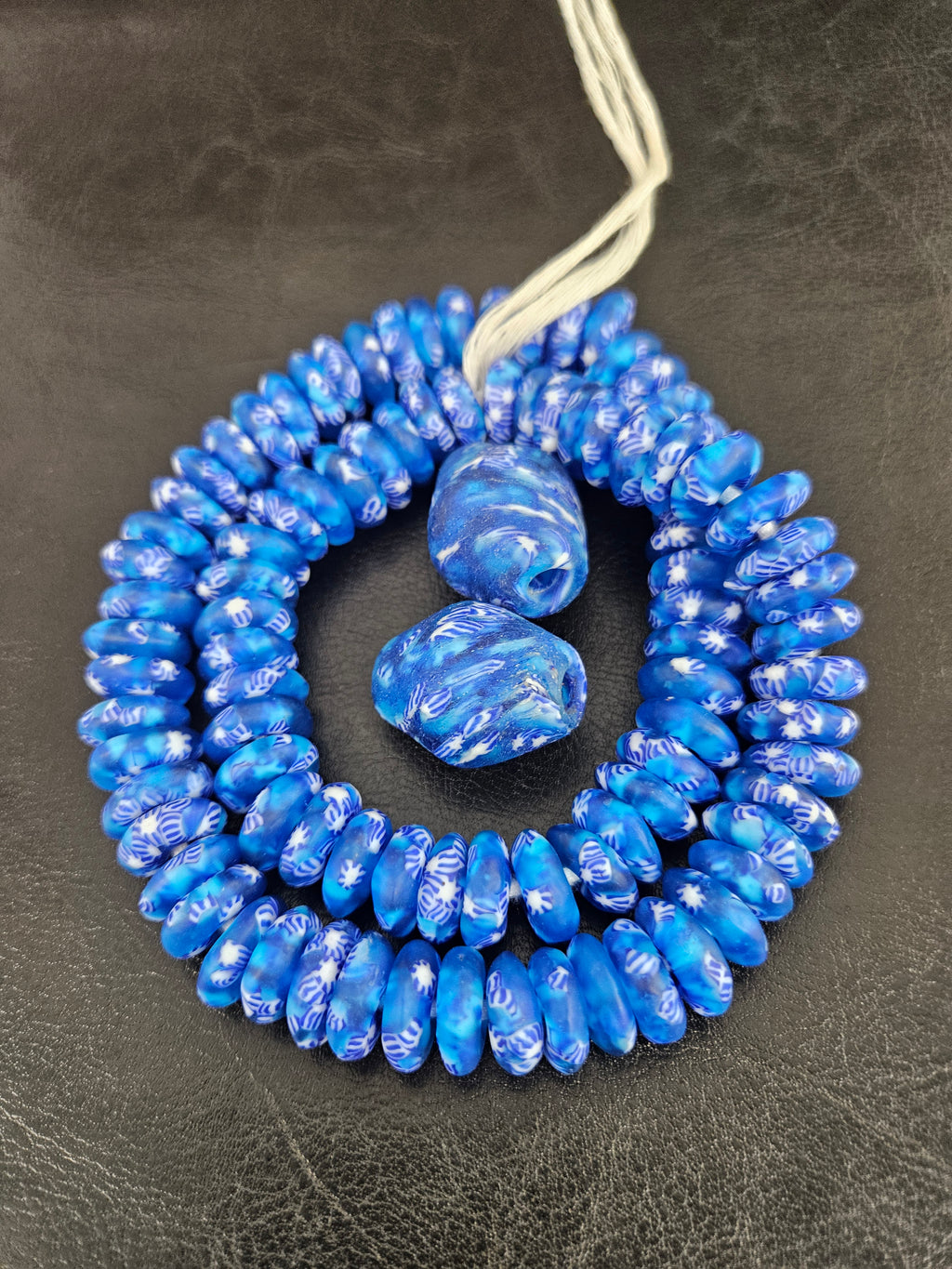 African Glass Bead Bundle – Blue Krobo Rondelles + Bicone Focal Beads