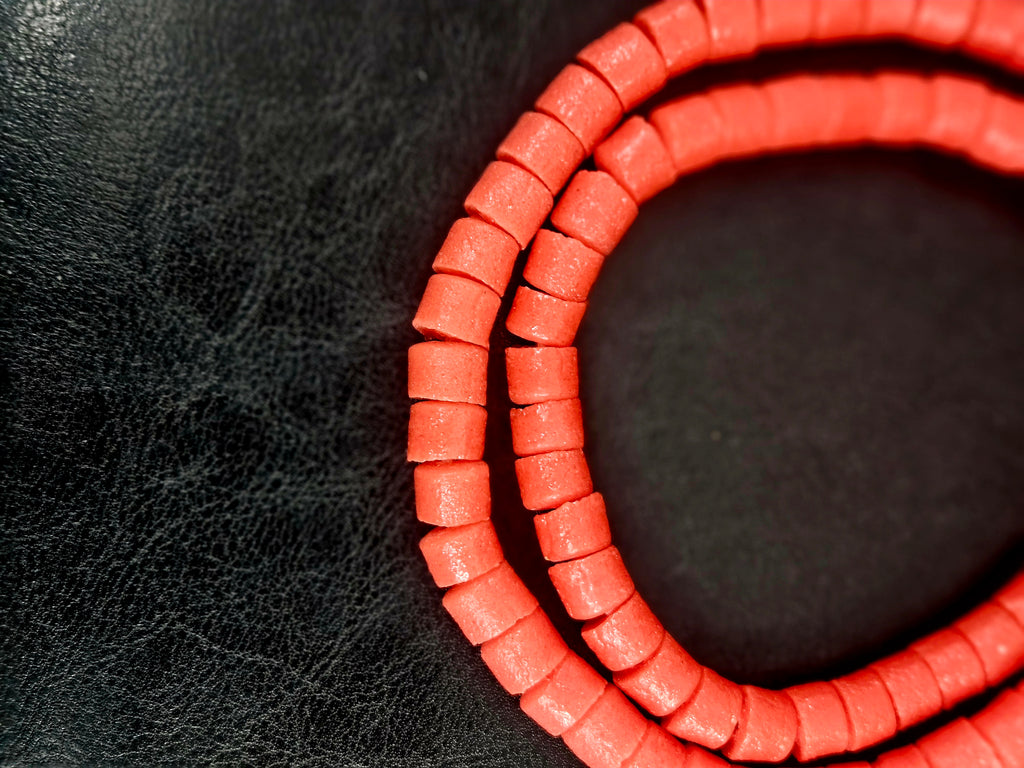 Burnt Terracotta Small Cube Tube Krobo Powdered Glass Beads | Ghana Recycled Glass | 77–78 Beads