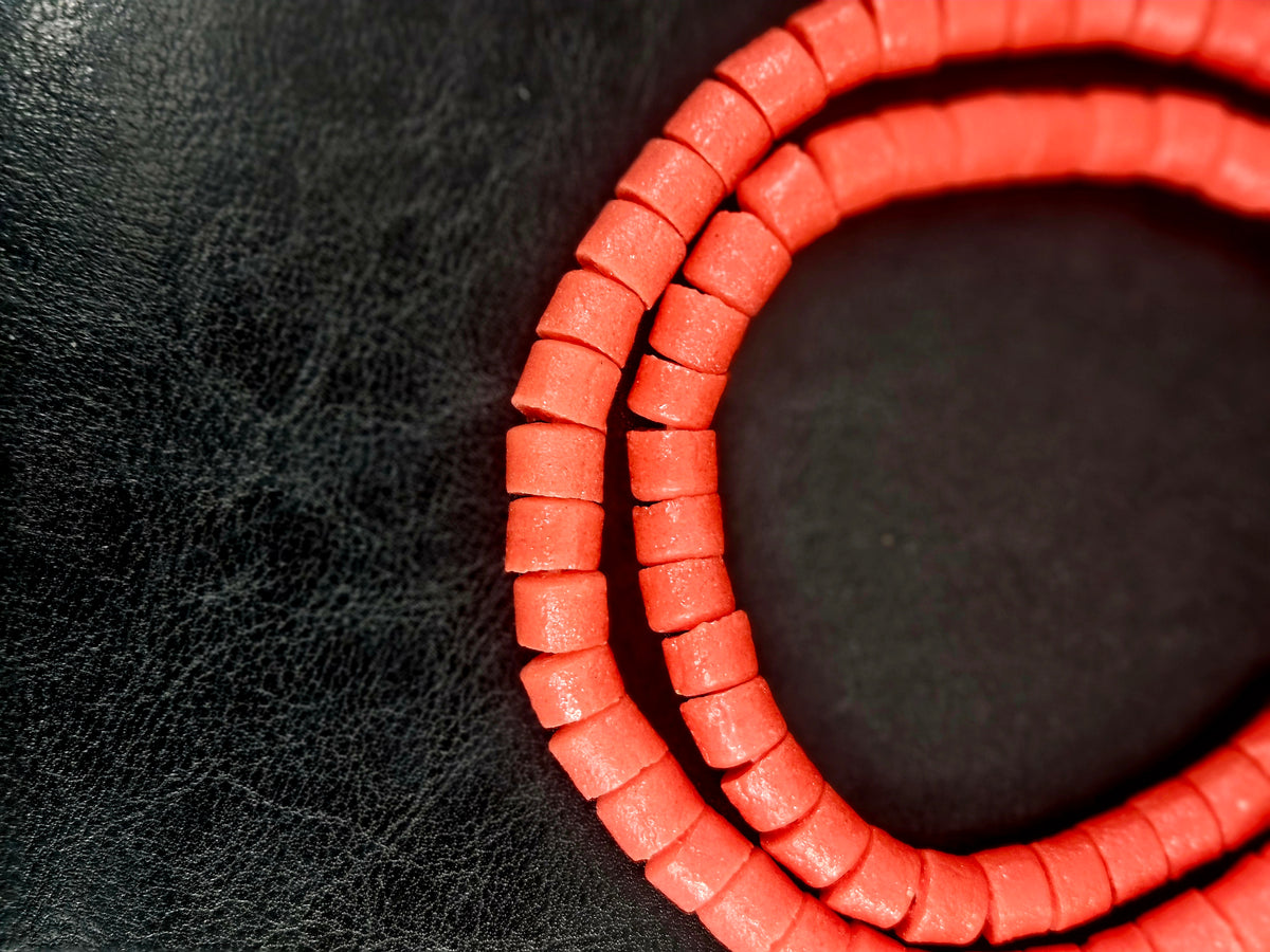 Burnt Terracotta Small Cube Tube Krobo Powdered Glass Beads | Ghana Recycled Glass | 77–78 Beads