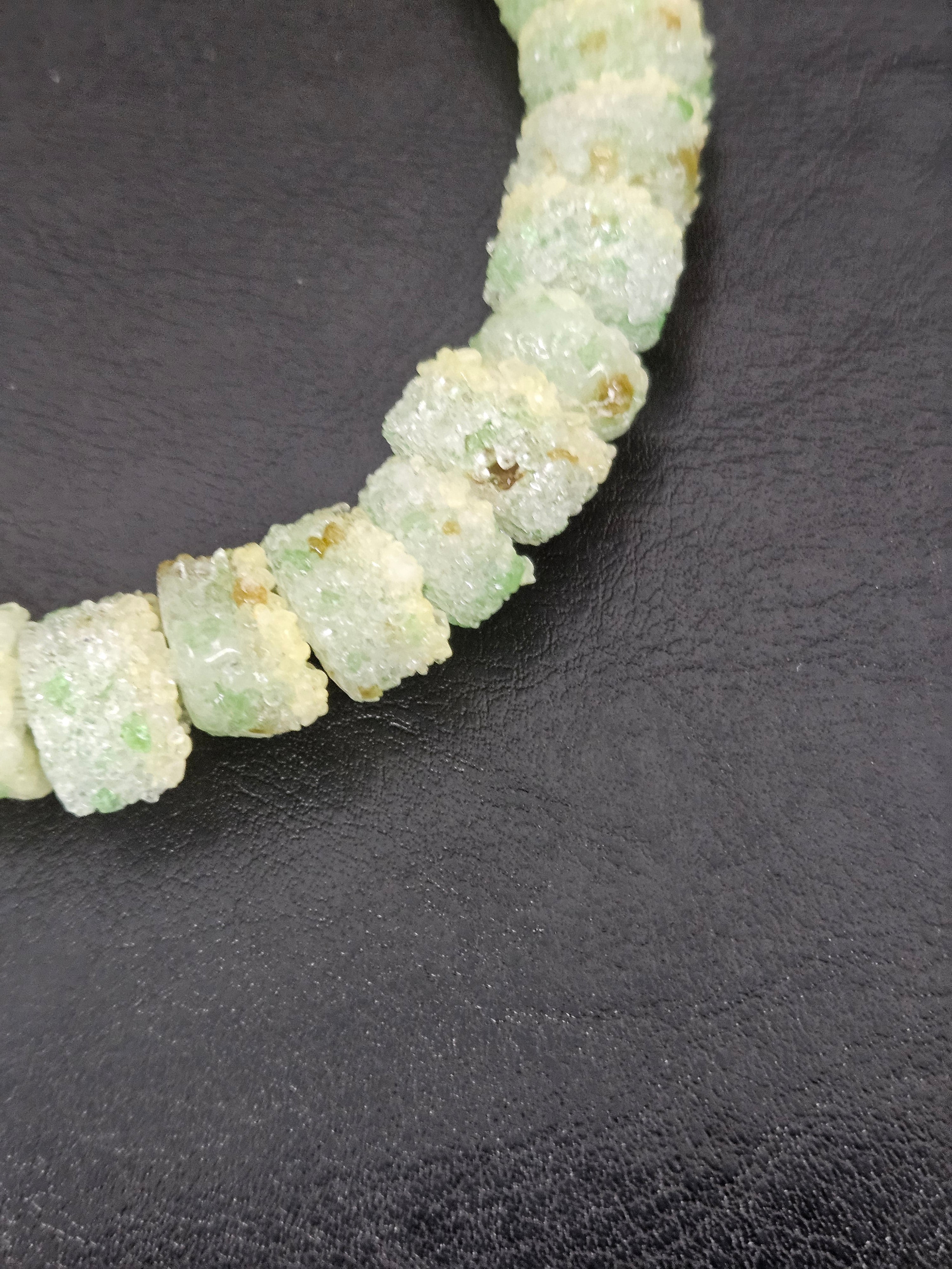 Green & Ivory Confetti Krobo Sugar Glass Short Tube Beads | Handcrafted Recycled Glass Beads from Ghana | Approx. 32 Beads Per Strand
