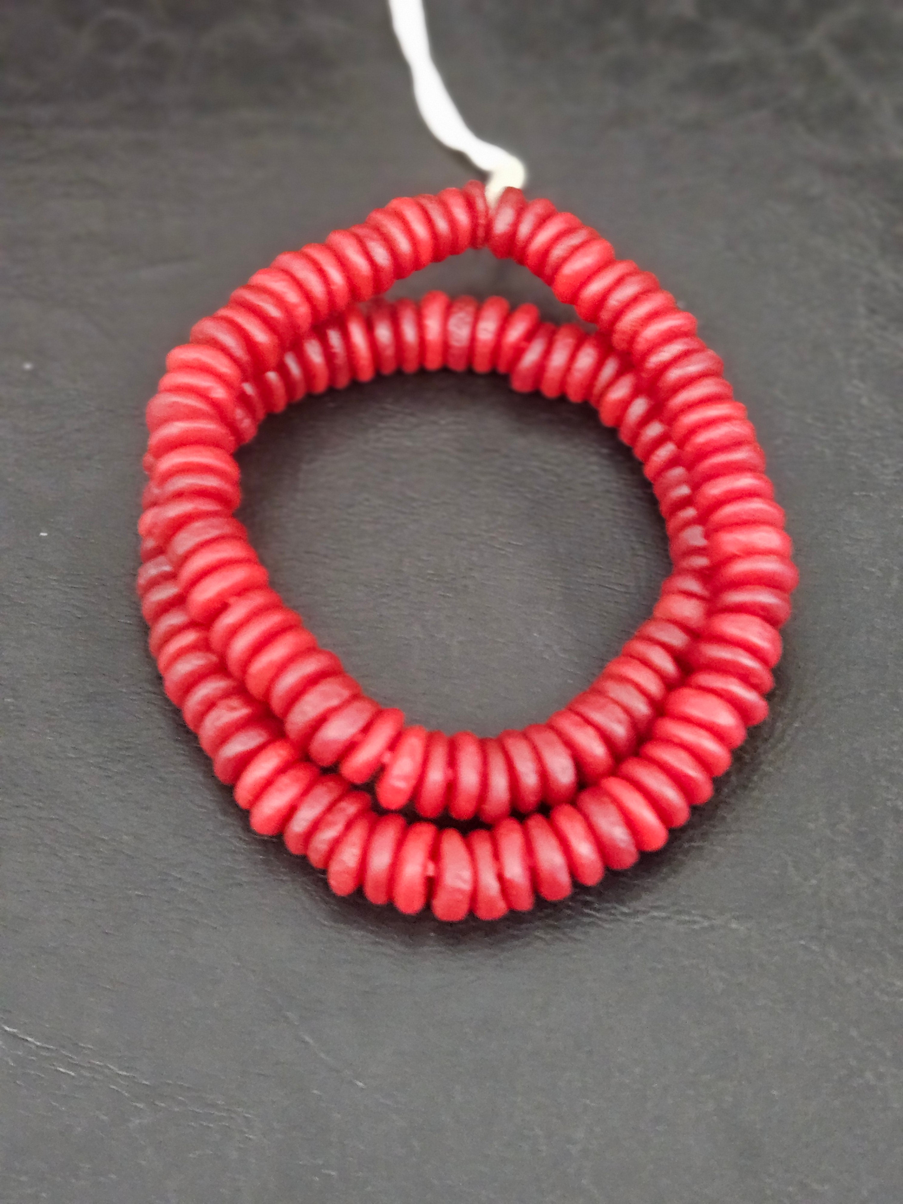 Authentic Ruby Red Krobo Translucent Recycled Glass Rondelle Beads | Handmade Ghana African Glass Beads for Jewelry Making & Wholesale