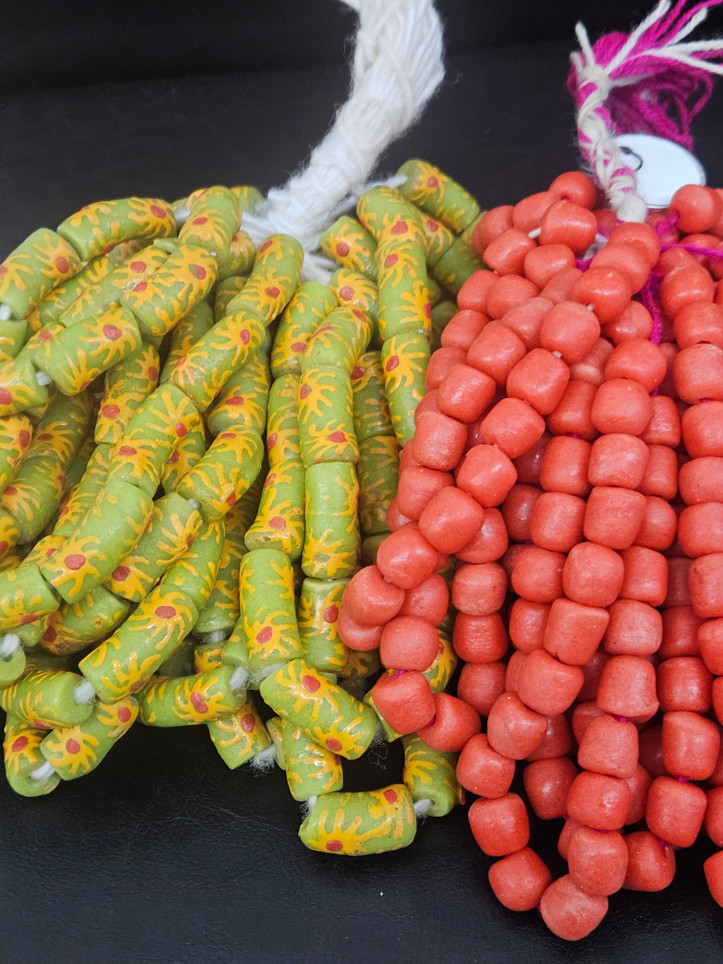 Sage Green Painted Krobo Glass Tube Beads | Handmade Recycled Glass Beads from Ghana