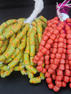 Sage Green Painted Krobo Glass Tube Beads | Handmade Recycled Glass Beads from Ghana