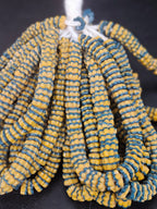 Golden Yellow and Teal Blue Krobo Glass Spacer Beads, Handmade African Recycled Glass Beads, Ghana Beading Supplies