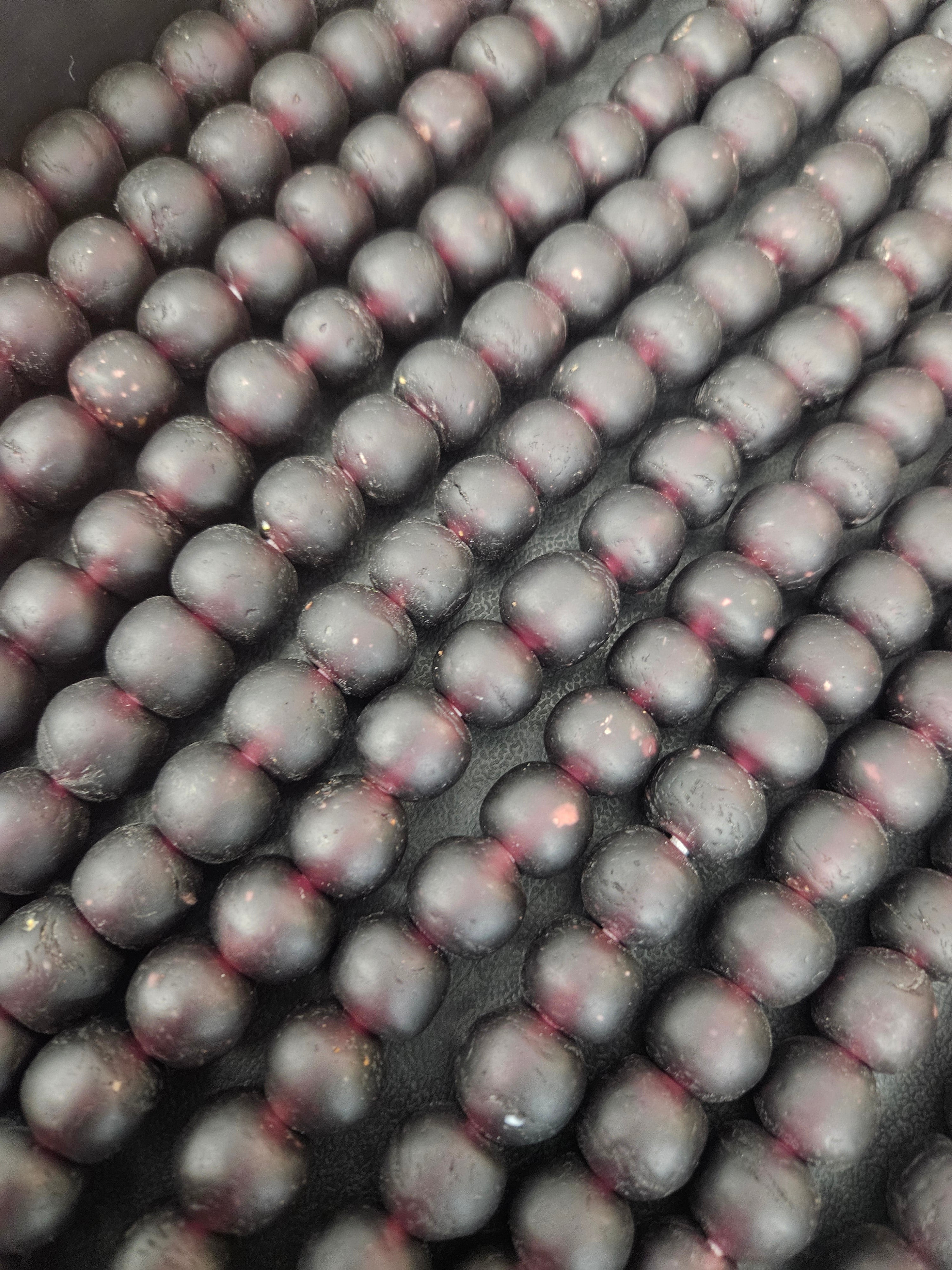 Burgundy Krobo Pocket Glass Beads – Handmade in Ghana, 13–14mm