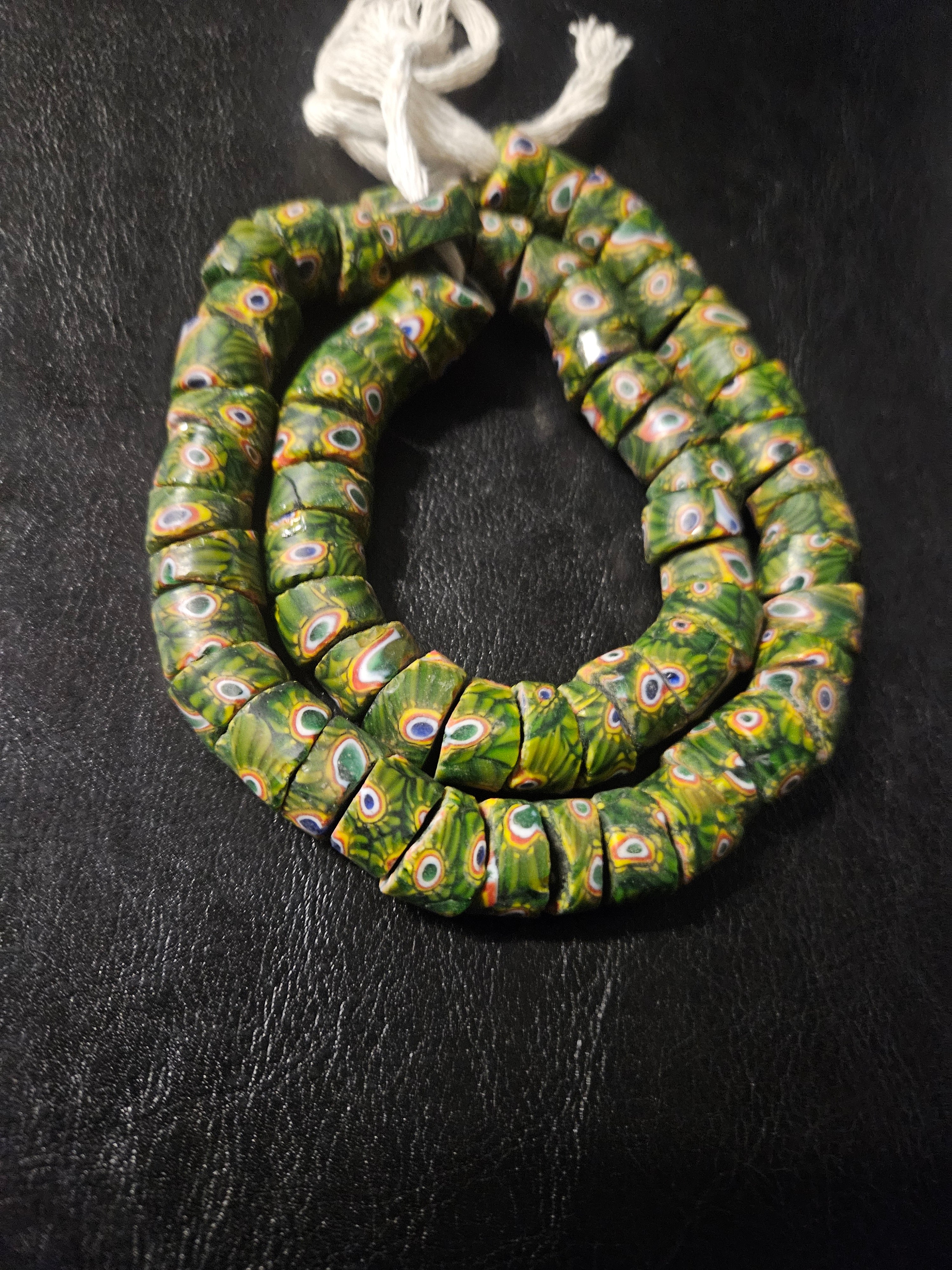Green Eye Trade Beads – Multicolor Pattern 8–10 × 14–15mm