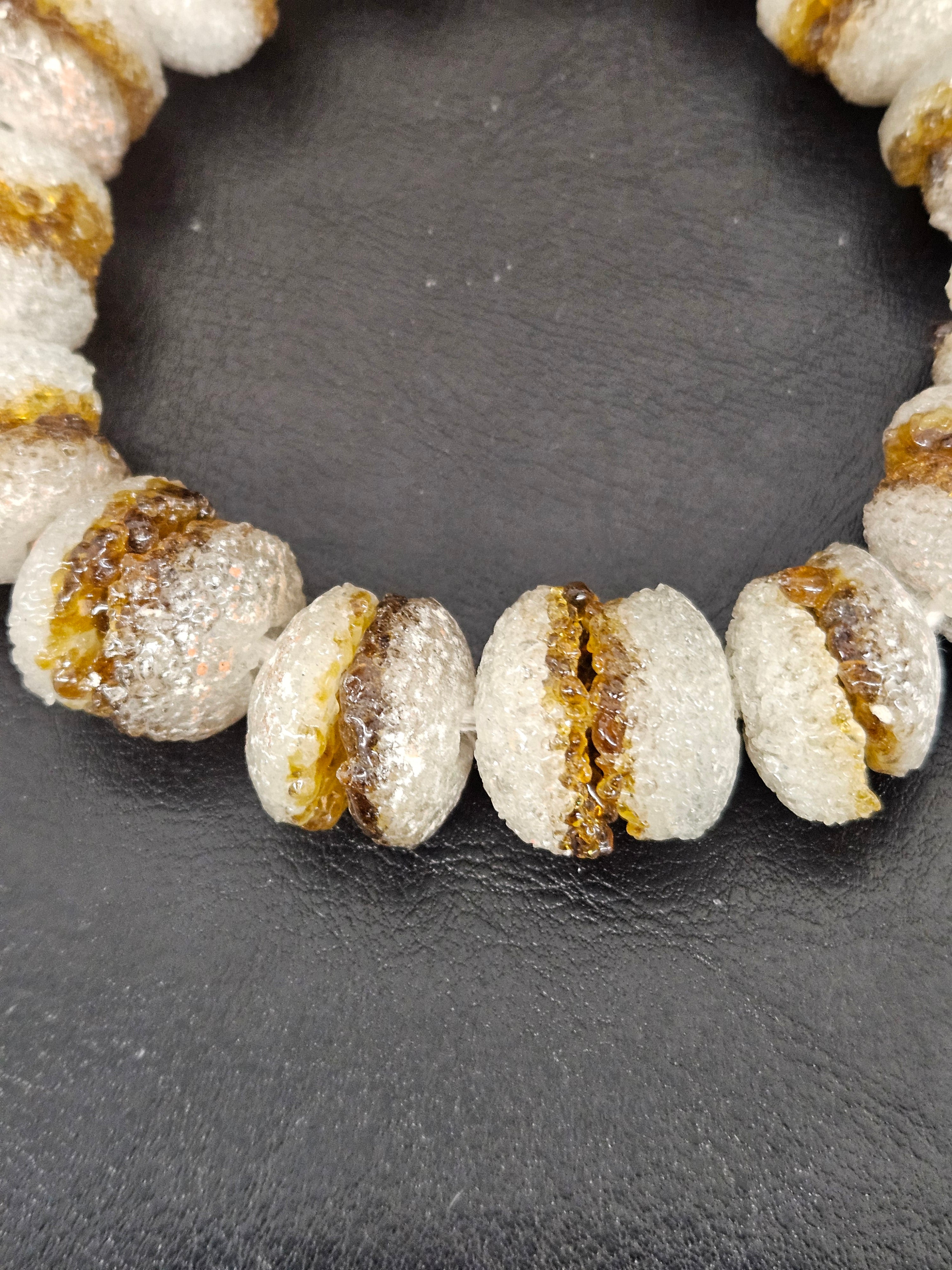 Amber & White Krobo Sugar Glass Rondelle Beads | Handcrafted Recycled Glass Beads from Ghana | Approx. 30 Beads Per Strand