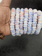 White Blue & Coral Speckled Krobo Powder Glass Beads – African Recycled Glass Short Tube Beads for Jewelry Making