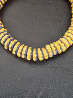 Golden Yellow and Indigo Krobo Glass Spacer Beads, Handmade African Recycled Glass Beads, Ghana Jewelry Making Supplies