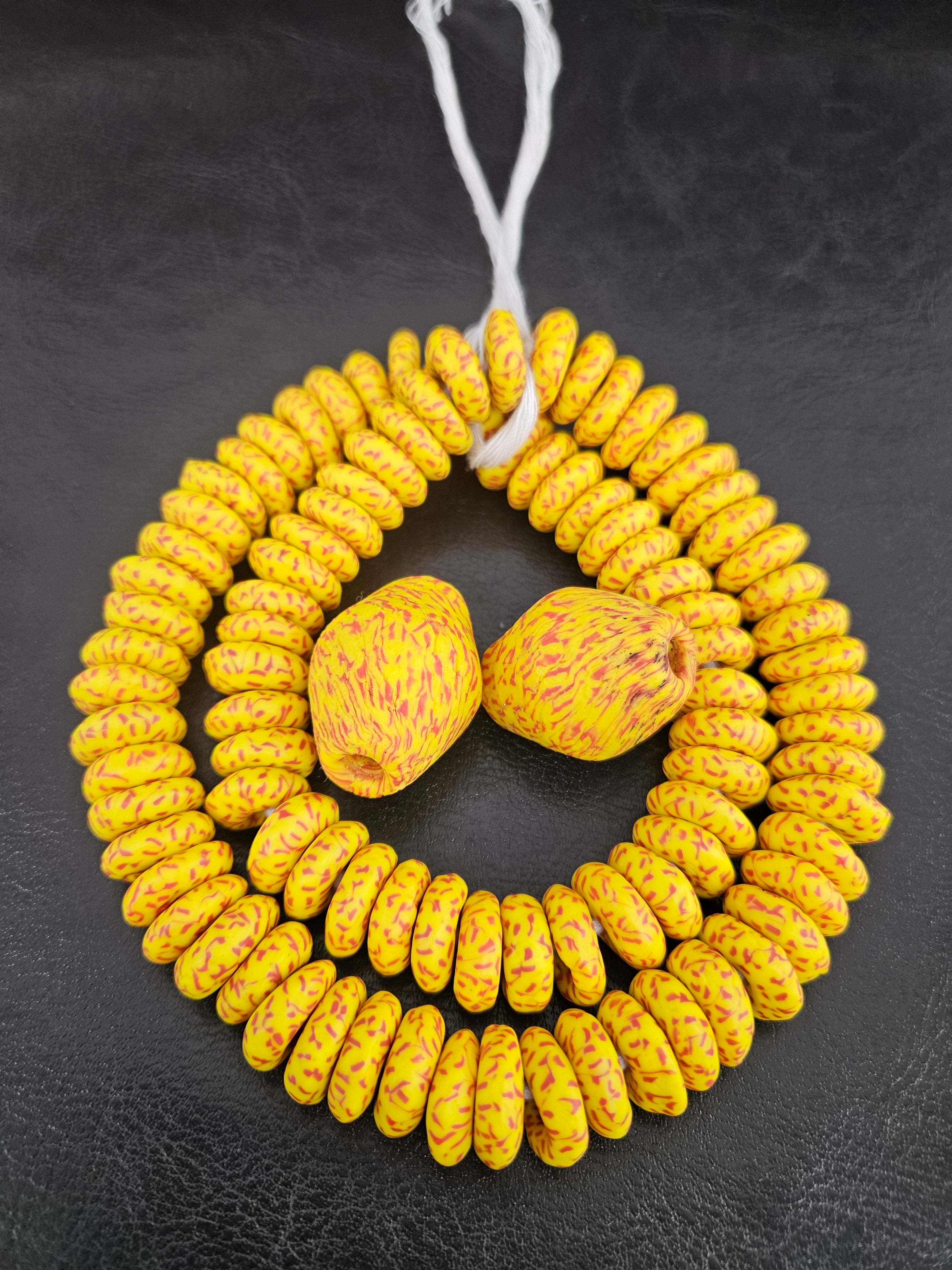 Yellow African Beads Bundle – Krobo Glass Rondelles + Bicone Focals