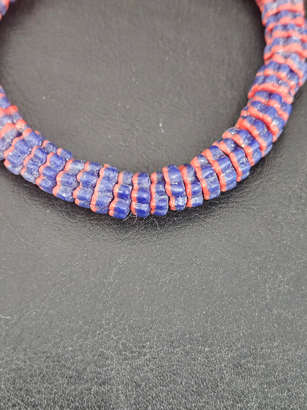 Royal Blue & Coral Krobo Glass Spacer Beads | Handcrafted Recycled Glass Beads from Ghana