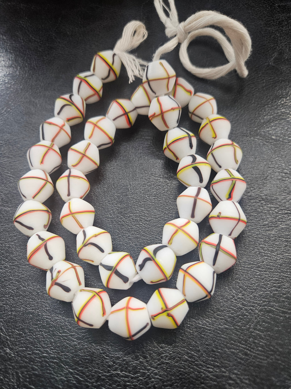 Designer White Multicolor Trade Beads – Graphic Stripe Pattern
African Trade Beads –