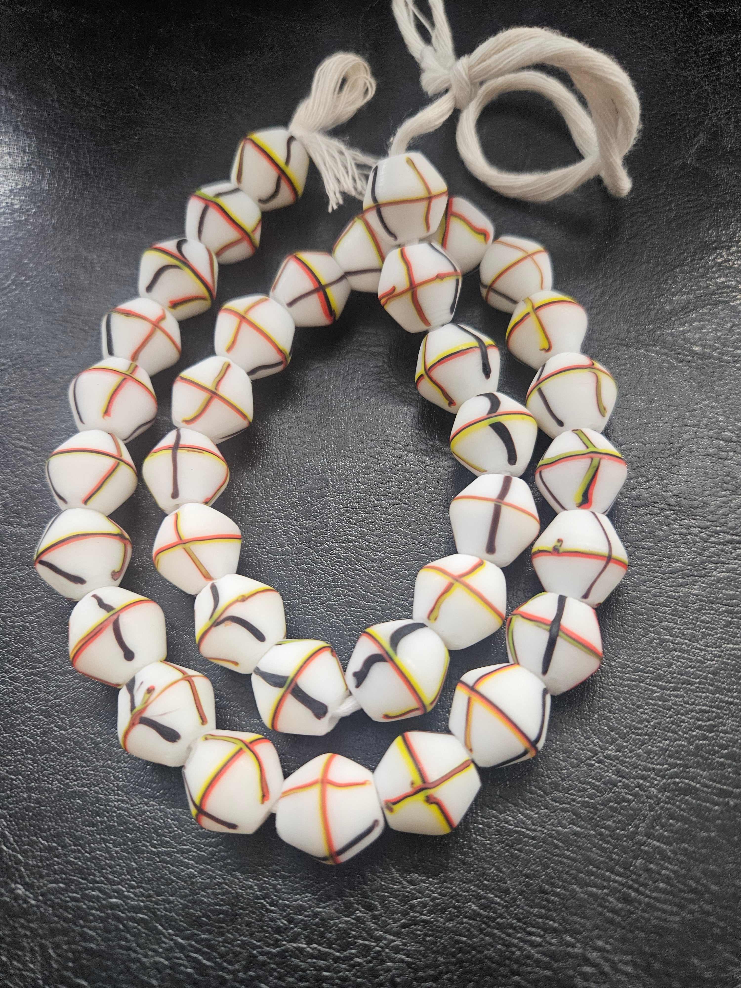 Designer White Multicolor Trade Beads – Graphic Stripe Pattern
African Trade Beads –