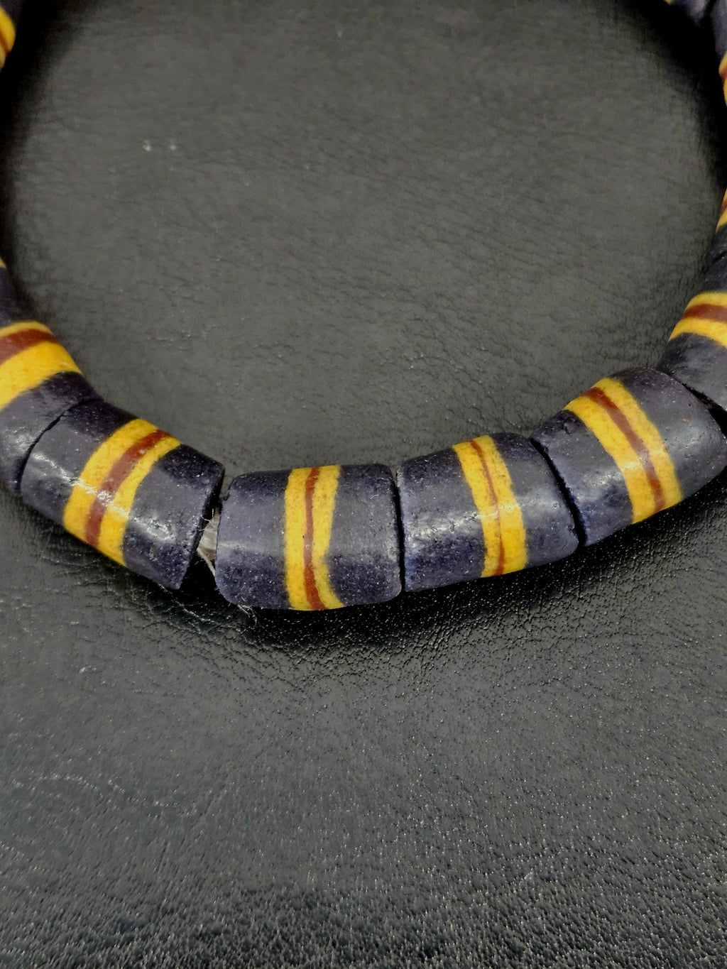 Black Striped Krobo Kente Glass Beads | Handcrafted Powdered Glass Beads from Ghana | Approx. 17 Beads