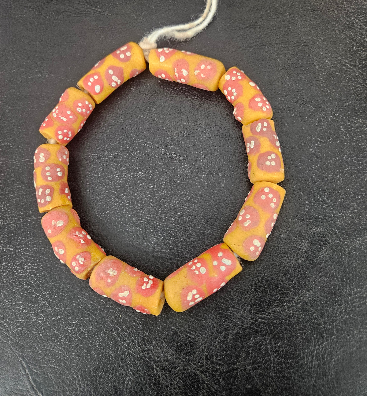 African Glass Beads – Painted Krobo Long Tubes, Gold & Coral Ghana Beads