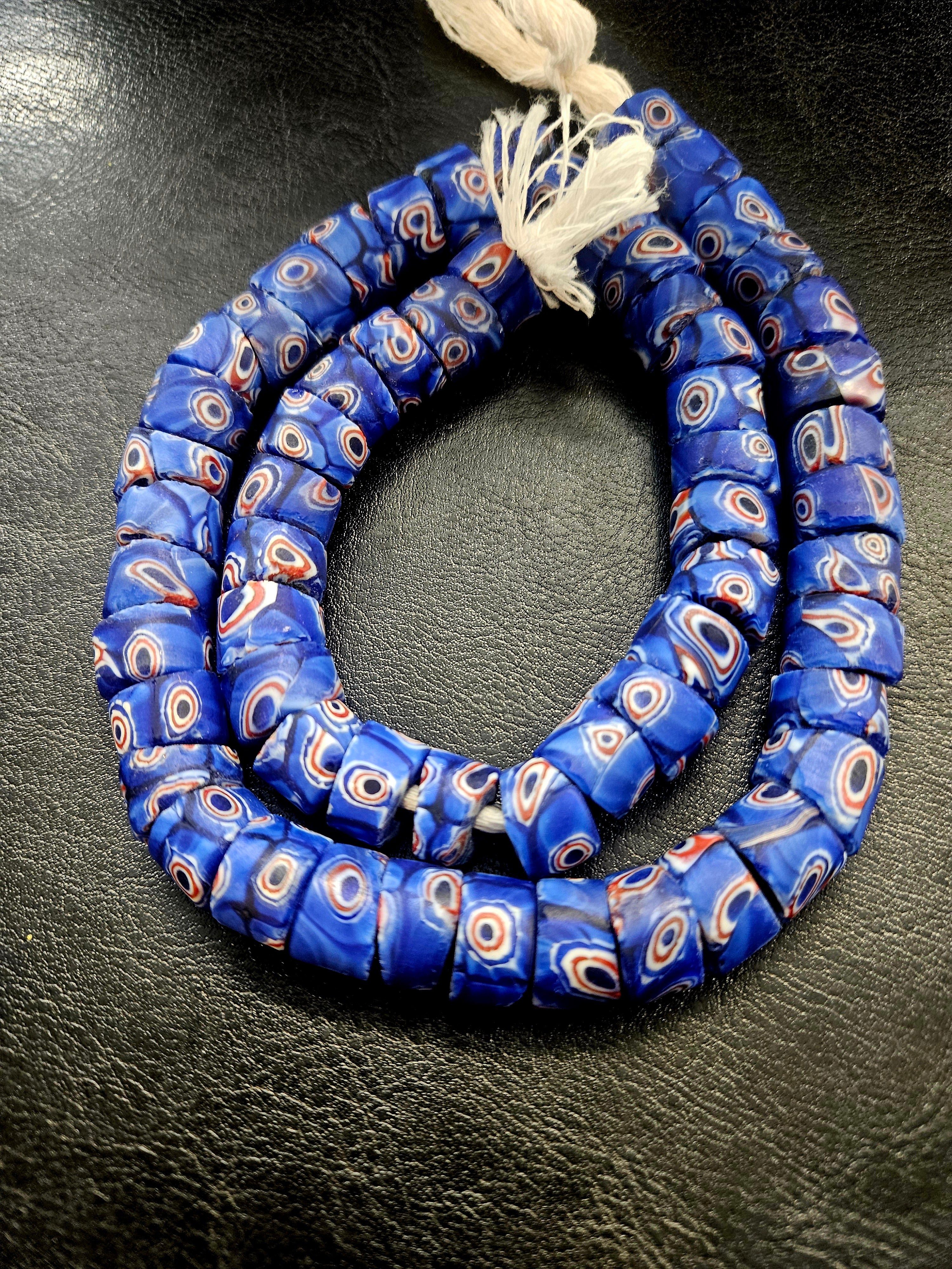 Blue Eye Trade Beads – Multicolor Pattern 8–10 × 14–15mm
