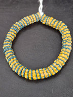 Golden Yellow and Teal Blue Krobo Glass Spacer Beads, Handmade African Recycled Glass Beads, Ghana Beading Supplies