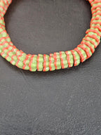 Striped Krobo Glass Spacer Beads – Green & Coral Red | Handmade Recycled Glass Beads | Ghana Artisan Craft