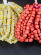 Ivory Painted Krobo Glass Tube Beads | Recycled African Glass Beads | Ghana | Aadampo