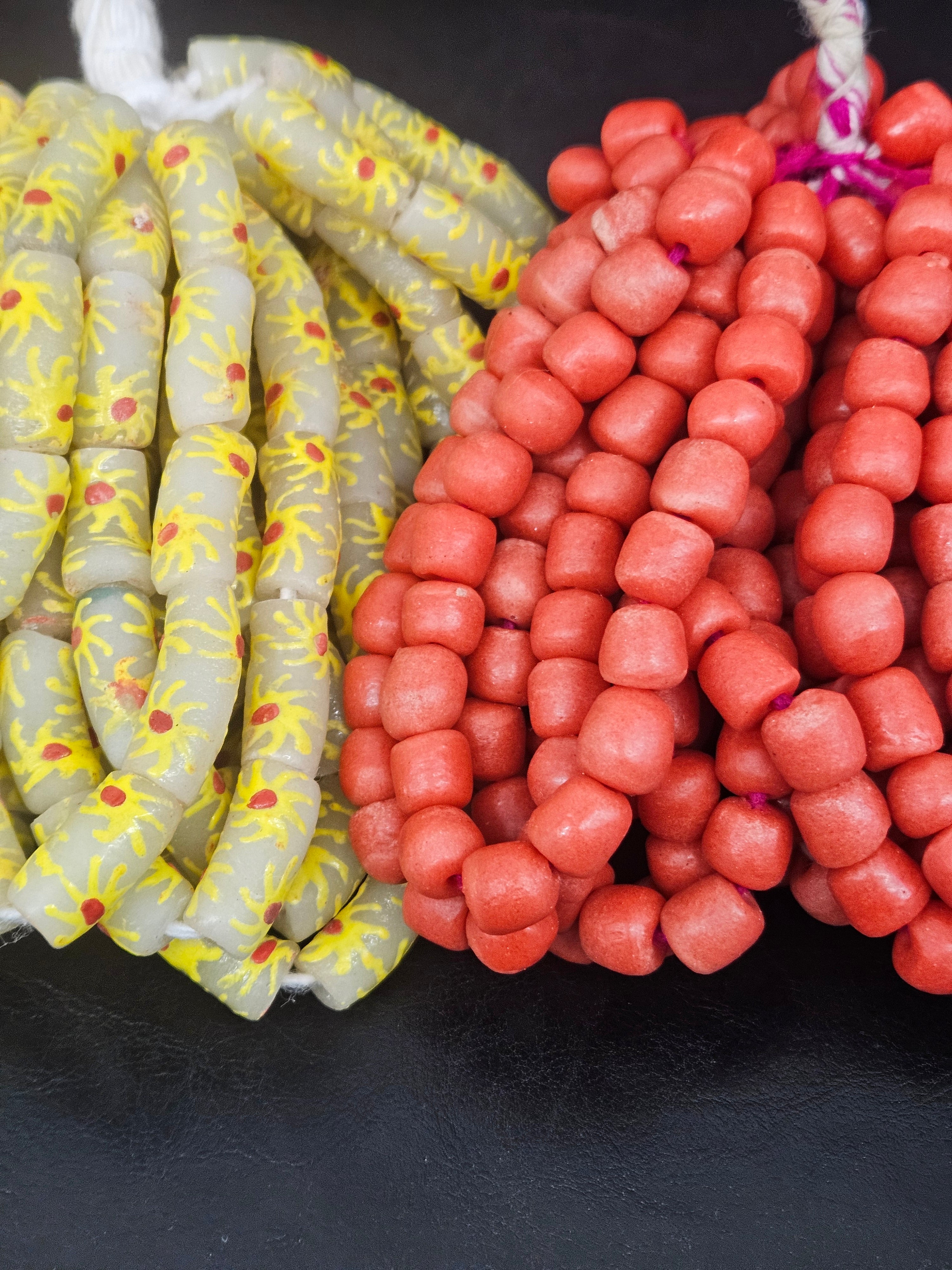 Ivory Painted Krobo Glass Tube Beads | Recycled African Glass Beads | Ghana | Aadampo