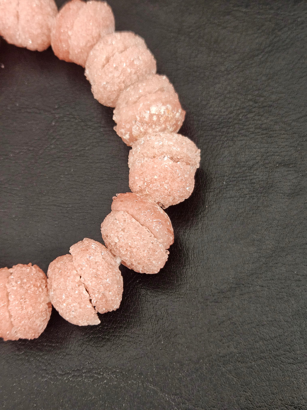 Pink Krobo Sugar Glass Rondelle Beads | Handcrafted Recycled Glass Beads from Ghana | Approx. 30 Beads Per Strand