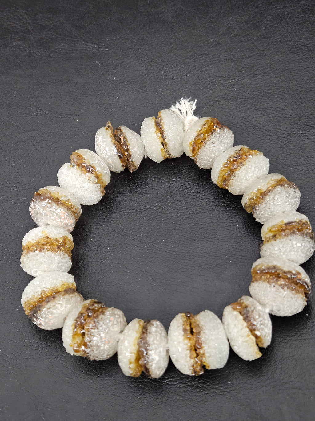 Amber & White Krobo Sugar Glass Rondelle Beads | Handcrafted Recycled Glass Beads from Ghana | Approx. 30 Beads Per Strand