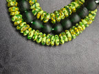 Lime Green Hand-Painted Krobo Rondelle Glass Beads & Emerald Green Pocket Glass Beads | Handmade in Ghana